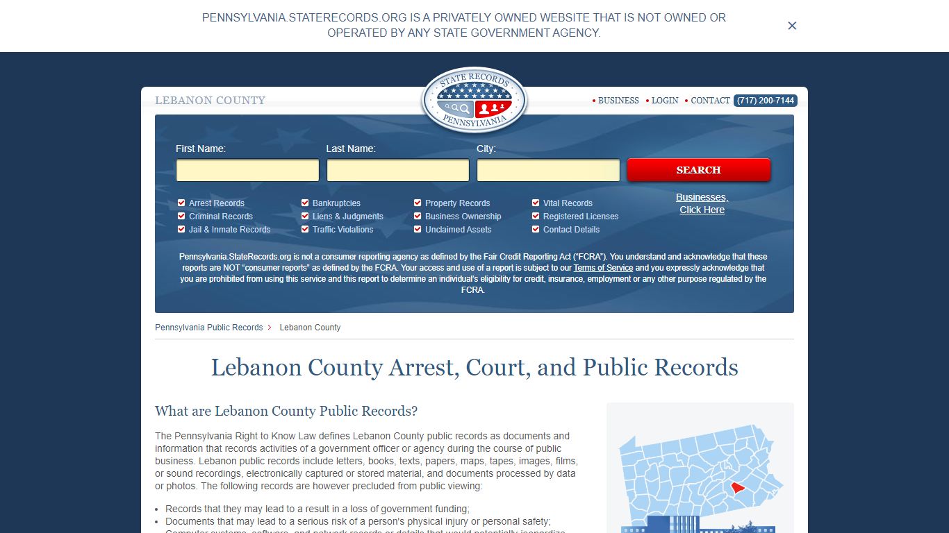Lebanon County Arrest, Court, and Public Records