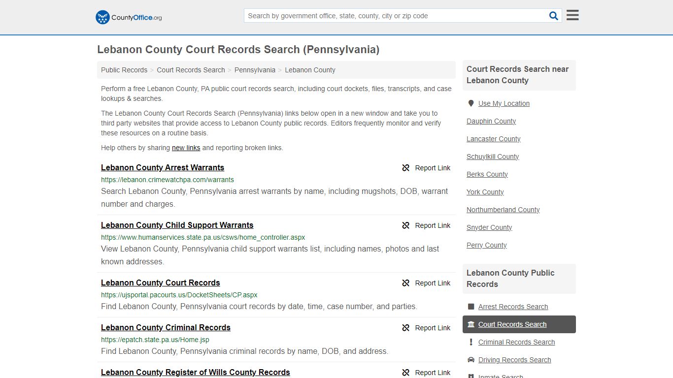Lebanon County Court Records Search (Pennsylvania) - County Office